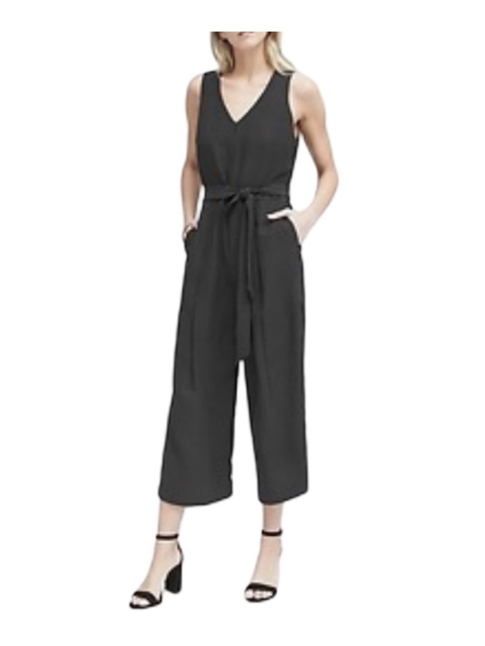 Banana Republic Womens Black Sleeveless V-Neck Wide Leg Belted Jumpsuit‎ Size 6